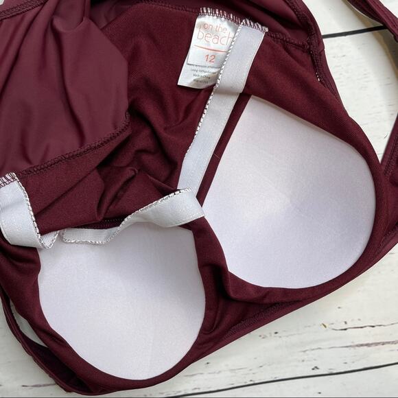 On The Beach burgundy full piece bathing suit - Picture 7 of 12